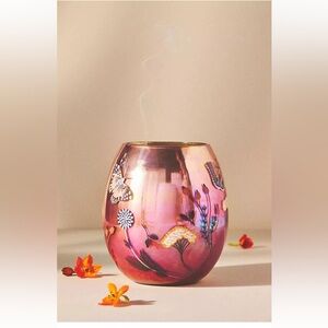 Anthropologie Winslow Floral Blooming Dahlia & Currant Hand-Painted Glass Candle